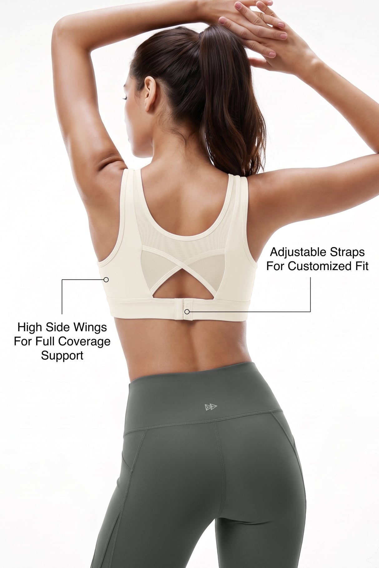 Power™ Breathable Cutout Sports Bra with Hook Closure | High Support for Running, HIIT & Training