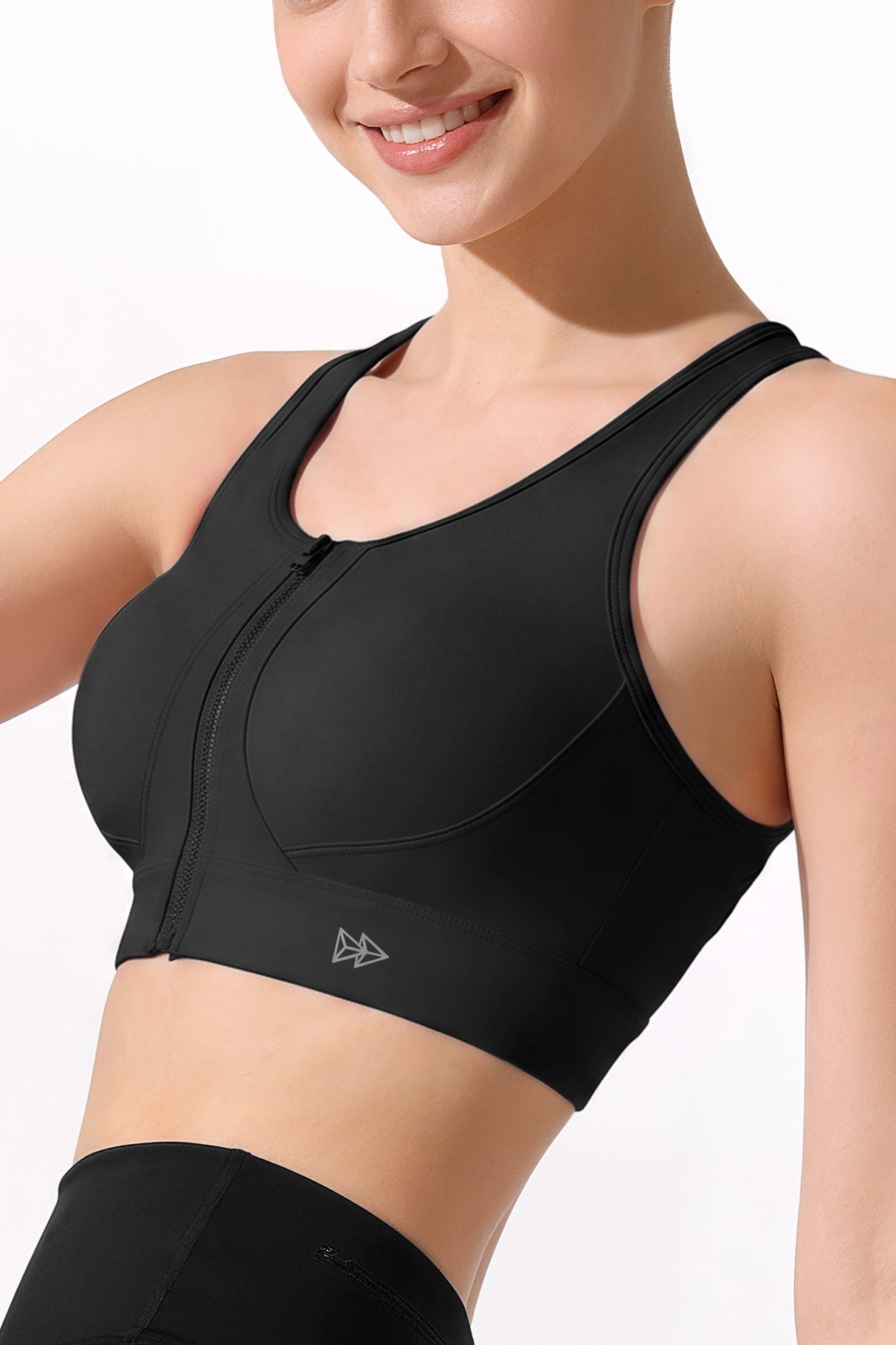 Power™ Front Zip Full Coverage Racerback Mesh Running Bra | Women's High Support Sports Bra