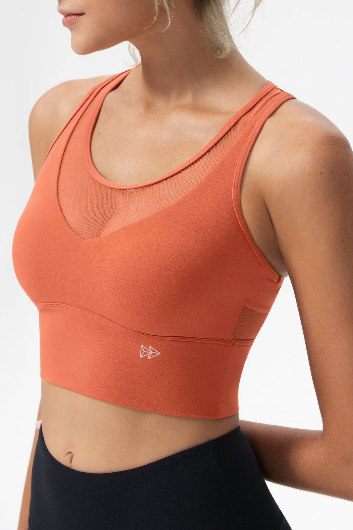 Echo™ Deep V-Neck Mesh Longline Padded Yoga Bra | Women's Light Support Sports Bra