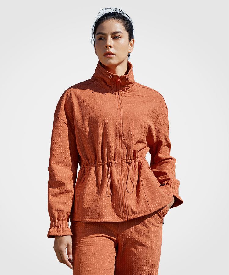 Shift Textured Drawstring Waist Jacket Women s Sports Jacket