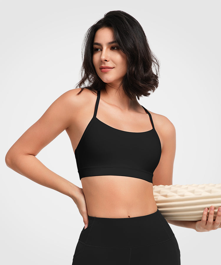 Strappy padded sports bra shop