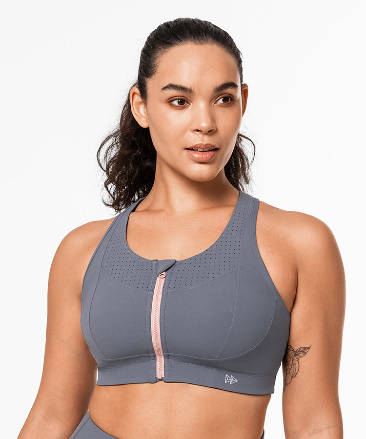 Echo Zip Perforated Racerback Padded Running Bra