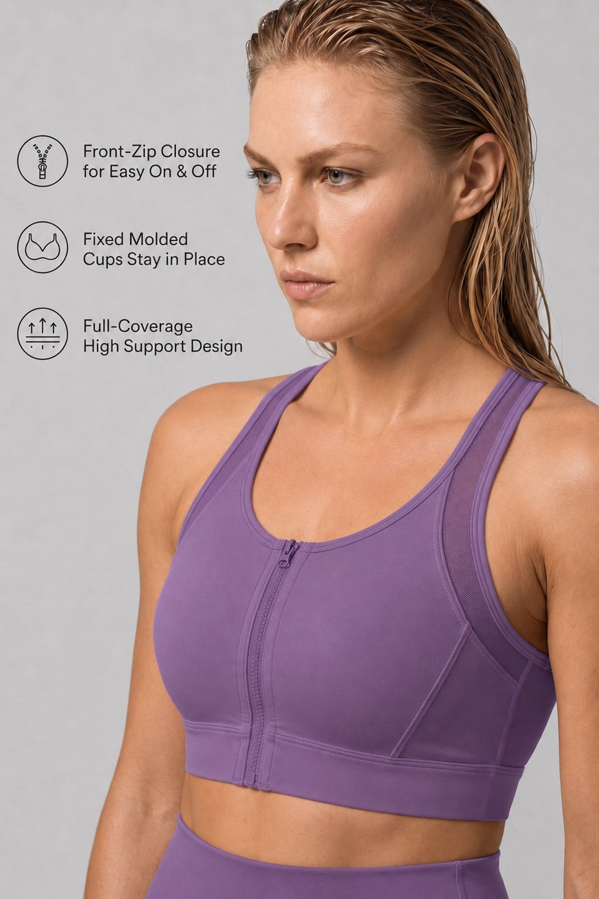 Power™ Zip-Front Mesh T-Back Sports Bra | High-Impact Support for Running & HIIT