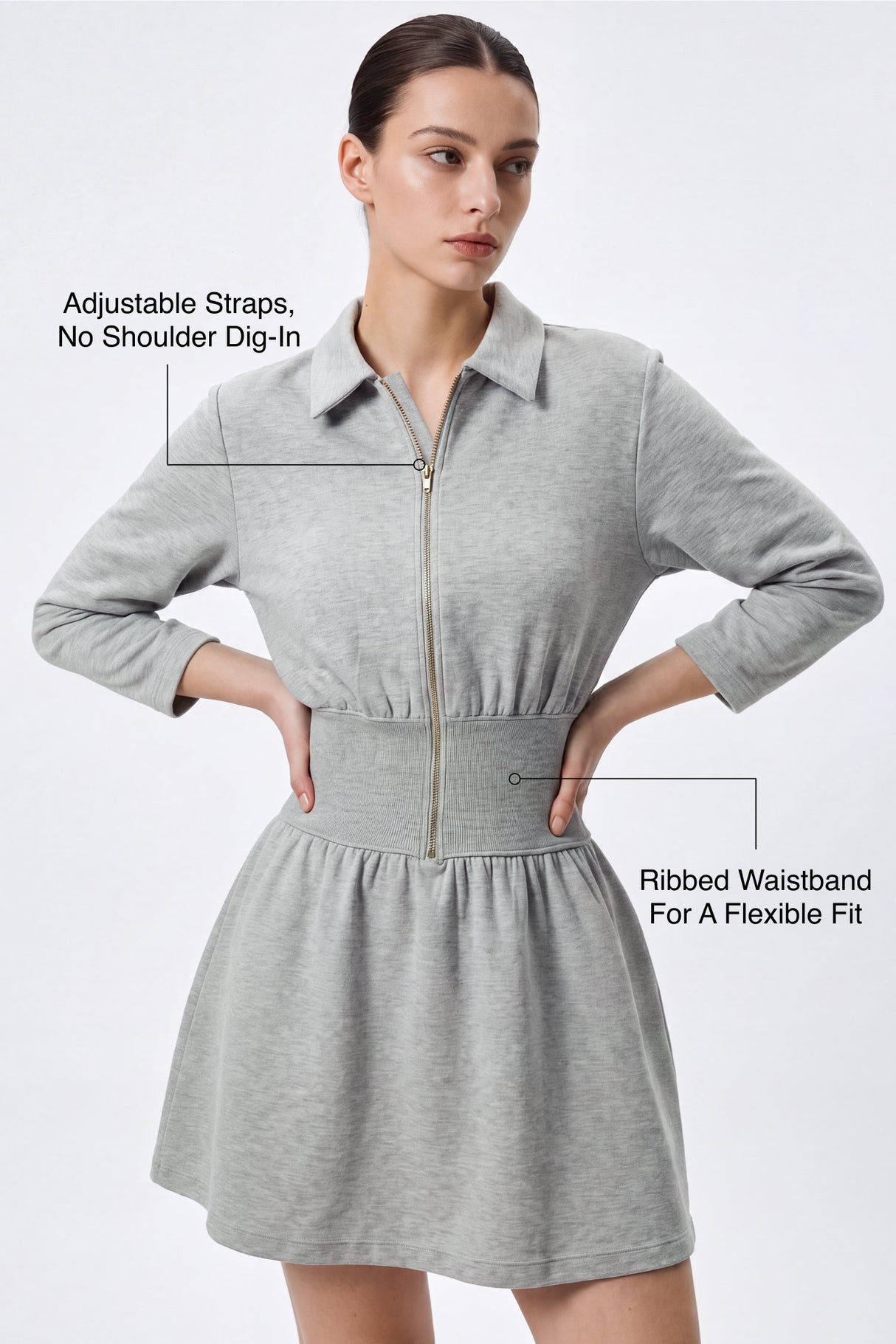 Anywhere™ Ribbed Waistband Front-Zip Dress | Women's Casual Dress
