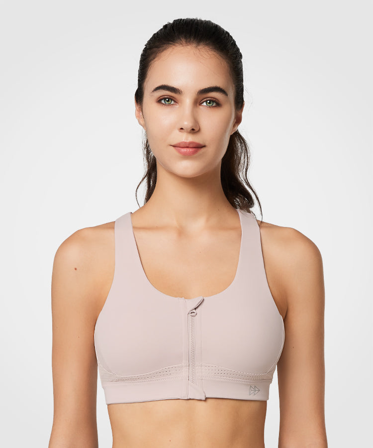 Echo Perforated Zip Front Padded Running Bra | Women's High Support Sp Bra Black