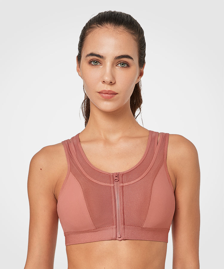 Enfold Zip Mesh Racerback Padded Running Bra