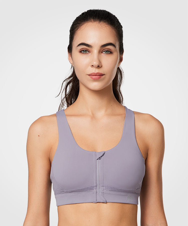 Power Zip Front Criss Cross Padded Running Bra | Women's High Support  Sports Bra