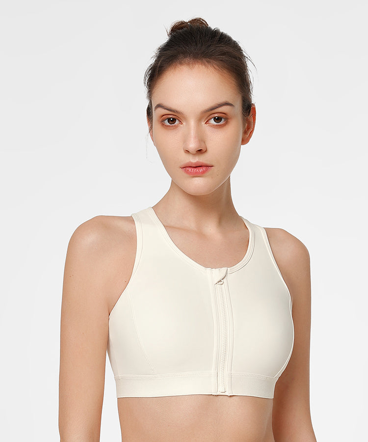 Echo Zip Front Hollow Out Padded Running Bra Women's High Support Sp