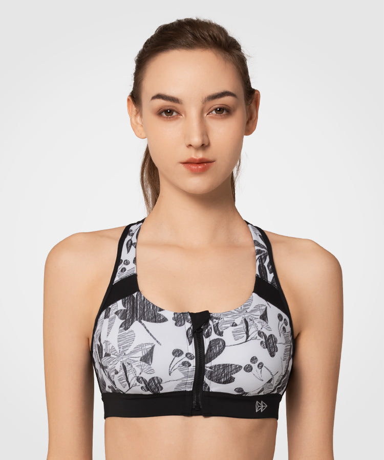 Enfold Zip Front Padded Running Bra Women's High Support Sports Bra