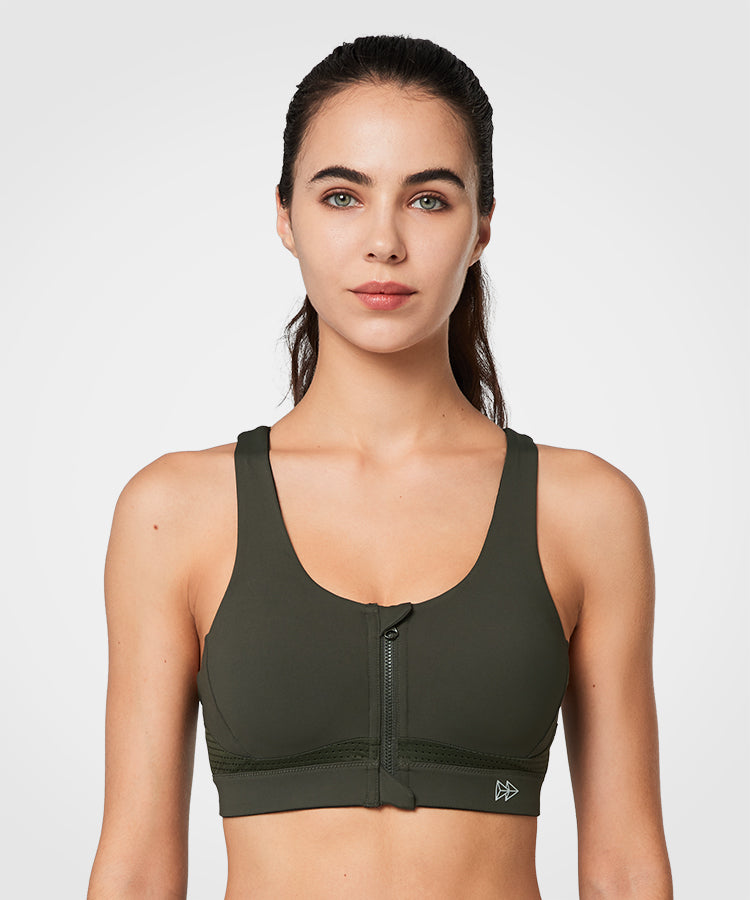 Echo Longline Zip Front Padded Running Bra | Women's High Support Sports Bra