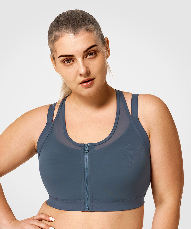 Women's High Support Sculpt Zip-front Mesh Crossback Sports Bra