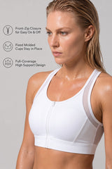 Power™ Zip-Front Mesh T-Back Sports Bra | High-Impact Support for Running & HIIT