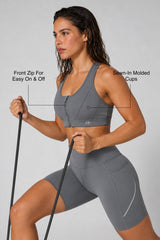 Enfold™ Front-Zip Breathable Racerback Sports Bra | High-Impact Support for Running, HIIT & Training