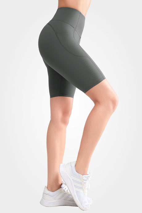 Echo High Waist Pockets Side Perforated Biker Shorts  8 Inch | Women's High Support Sports Shorts