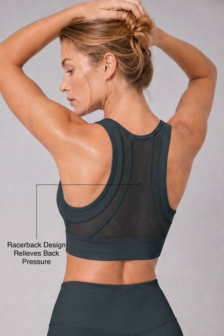 Sculpt™ Zip-Front Full-Back Mesh Racerback Sports Bra | High-Impact Support for Running, Gym & Training