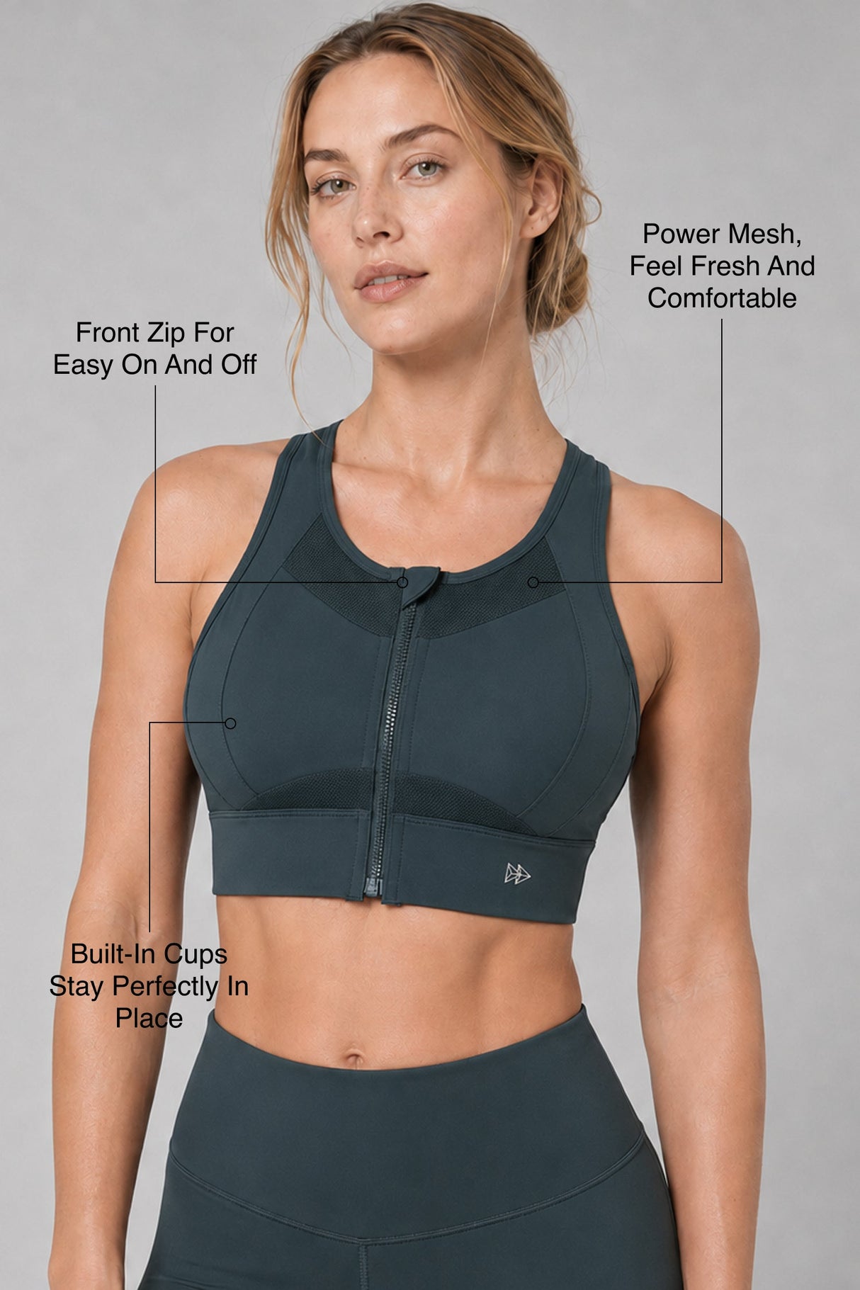 Sculpt™ Zip-Front Full-Back Mesh Racerback Sports Bra | High-Impact Support for Running, Gym & Training