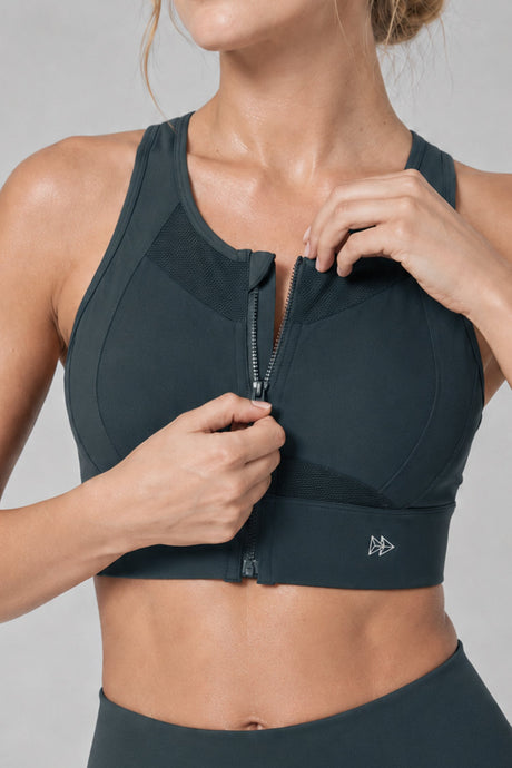 Sculpt™ Zip-Front Full-Back Mesh Racerback Sports Bra | High-Impact Support for Running, Gym & Training
