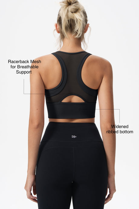 Echo™ Deep V-Neck Mesh Longline Padded Yoga Bra | Women's Light Support Sports Bra