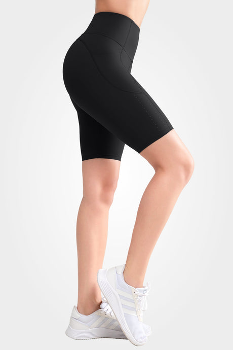 Echo High Waist Pockets Side Perforated Biker Shorts  8 Inch | Women's High Support Sports Shorts
