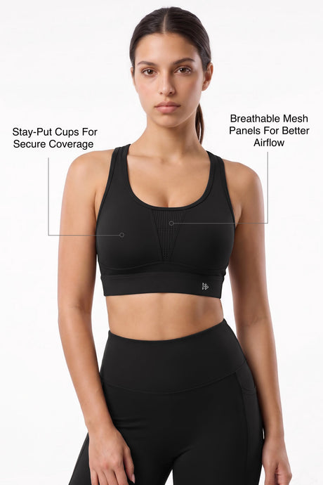 Power™ Breathable Panel With Adjustable Support Sports Bra | High Support for Running, HIIT & Training