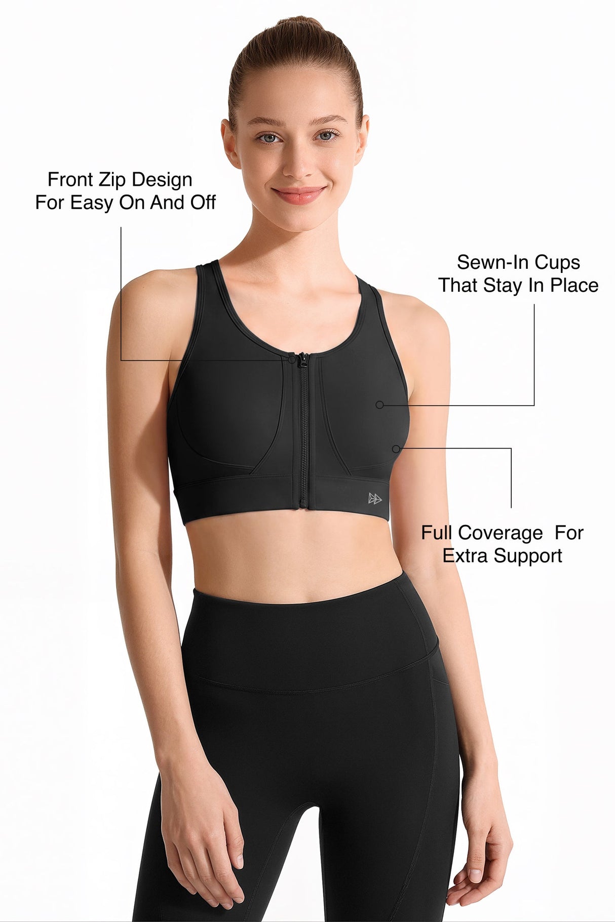 Power™ Front Zip Full Coverage Racerback Mesh Running Bra | Women's High Support Sports Bra
