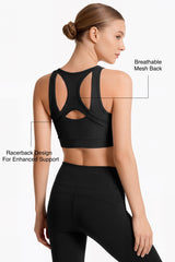 Power™ Front Zip Full Coverage Racerback Mesh Running Bra | Women's High Support Sports Bra