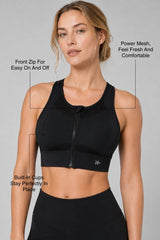 Sculpt™ Zip-Front Full-Back Mesh Racerback Sports Bra | High-Impact Support for Running, Gym & Training