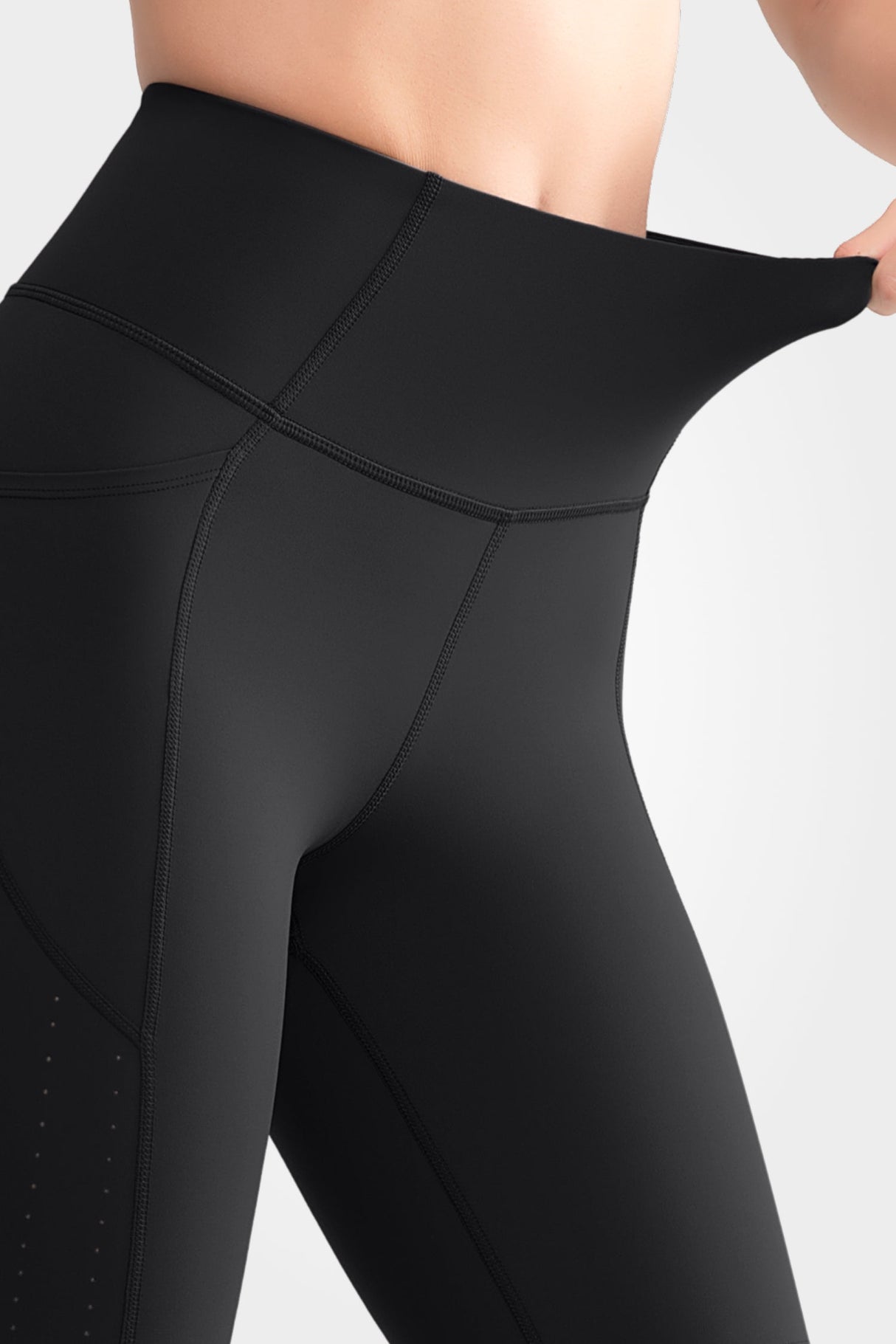 Echo High Waist Pockets Side Perforated Biker Shorts  8 Inch | Women's High Support Sports Shorts