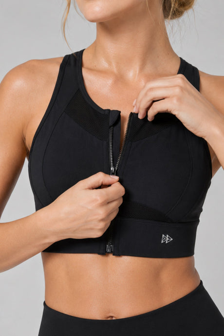 Sculpt™ Zip-Front Full-Back Mesh Racerback Sports Bra | High-Impact Support for Running, Gym & Training