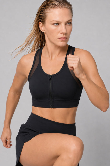 Power™ Zip-Front Mesh T-Back Sports Bra | High-Impact Support for Running & HIIT