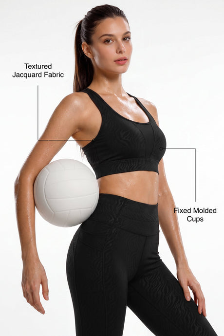 Power™ Racerback Double-Strap Jacquard Sports Bra | High-Impact Support with Full Coverage for Running, HIIT, Yoga & Training