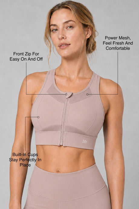 Sculpt™ Zip-Front Full-Back Mesh Racerback Sports Bra | High-Impact Support for Running, Gym & Training