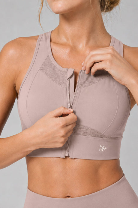 Sculpt™ Zip-Front Full-Back Mesh Racerback Sports Bra | High-Impact Support for Running, Gym & Training