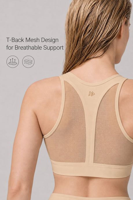 Power™ Zip-Front Mesh T-Back Sports Bra | High-Impact Support for Running & HIIT
