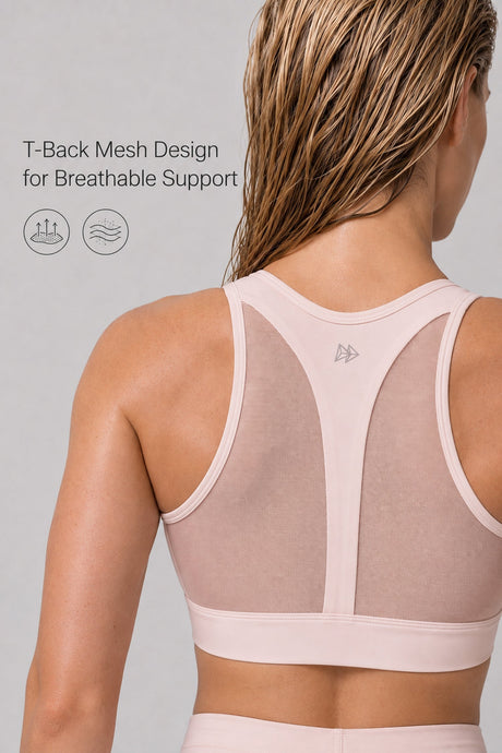 Power™ Zip-Front Mesh T-Back Sports Bra | High-Impact Support for Running & HIIT