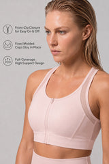 Power™ Zip-Front Mesh T-Back Sports Bra | High-Impact Support for Running & HIIT