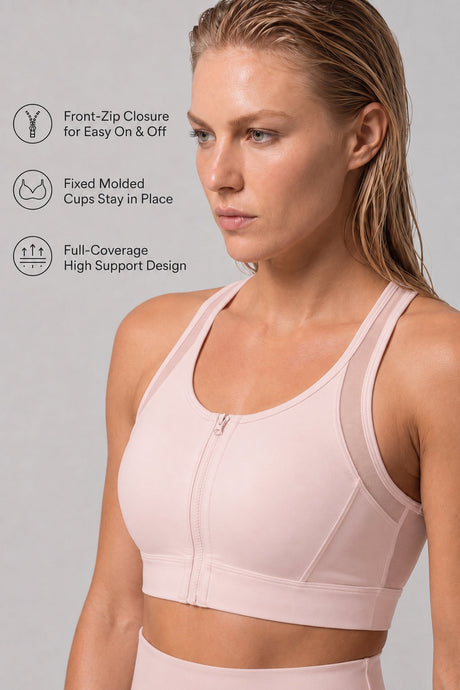 Power™ Zip-Front Mesh T-Back Sports Bra | High-Impact Support for Running & HIIT