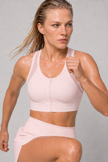 Power™ Zip-Front Mesh T-Back Sports Bra | High-Impact Support for Running & HIIT