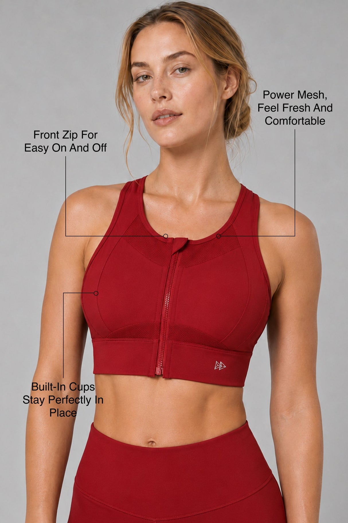 Sculpt™ Zip-Front Full-Back Mesh Racerback Sports Bra | High-Impact Support for Running, Gym & Training