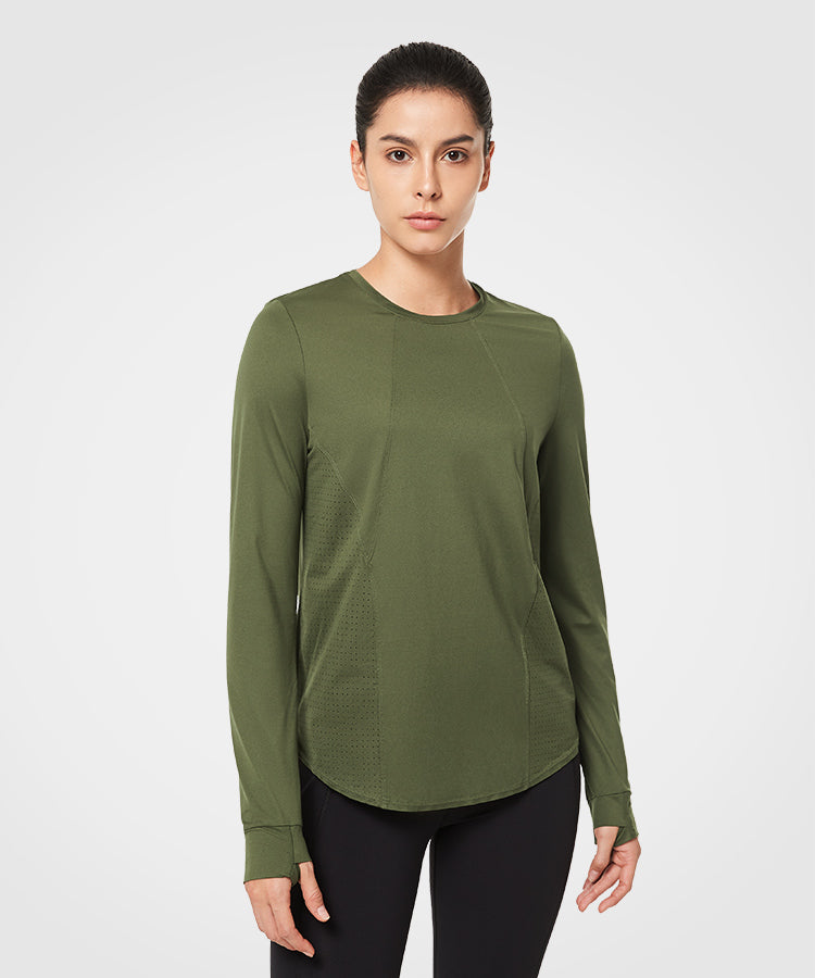 Shift Light Perforated Thumb Hole Running T-shirt | Women's Long Sleev –  Yvette_UK