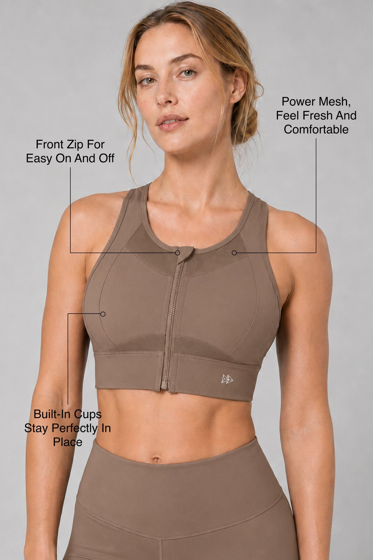Sculpt™ Zip-Front Full-Back Mesh Racerback Sports Bra | High-Impact Support for Running, Gym & Training
