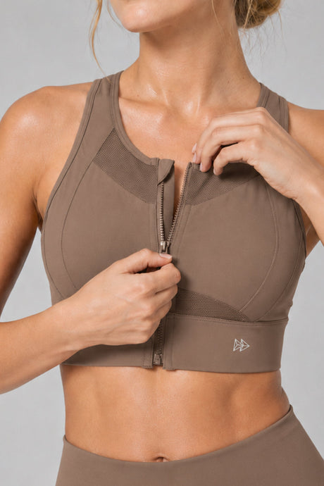Sculpt™ Zip-Front Full-Back Mesh Racerback Sports Bra | High-Impact Support for Running, Gym & Training