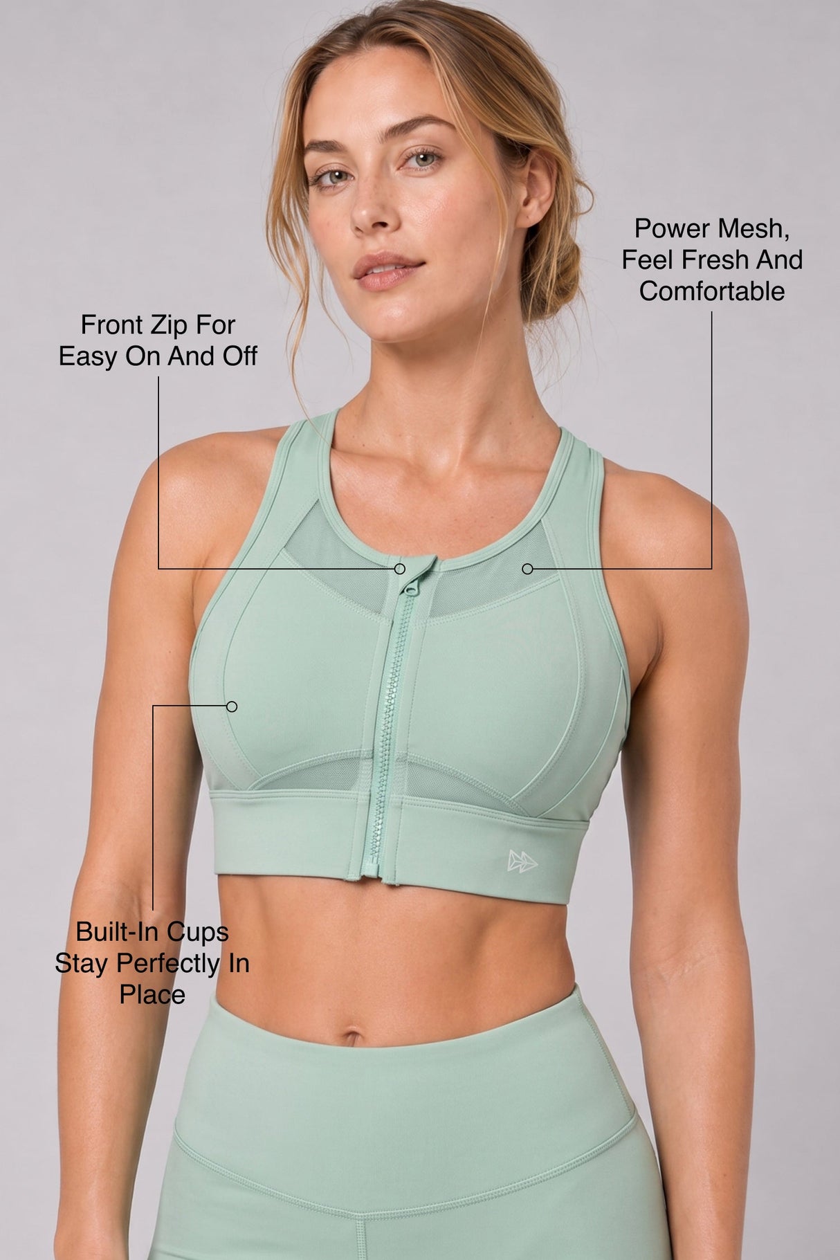 Sculpt™ Zip-Front Full-Back Mesh Racerback Sports Bra | High-Impact Support for Running, Gym & Training