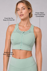 Sculpt™ Zip-Front Full-Back Mesh Racerback Sports Bra | High-Impact Support for Running, Gym & Training