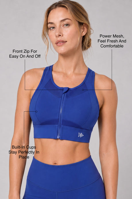 Sculpt™ Zip-Front Full-Back Mesh Racerback Sports Bra | High-Impact Support for Running, Gym & Training