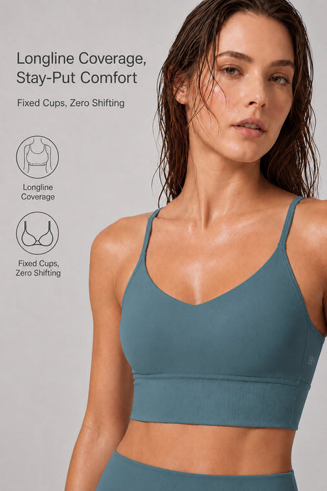 Echo™ V-Neck Ribbed Padded Yoga Bra | Women's Light Support Sports Bra