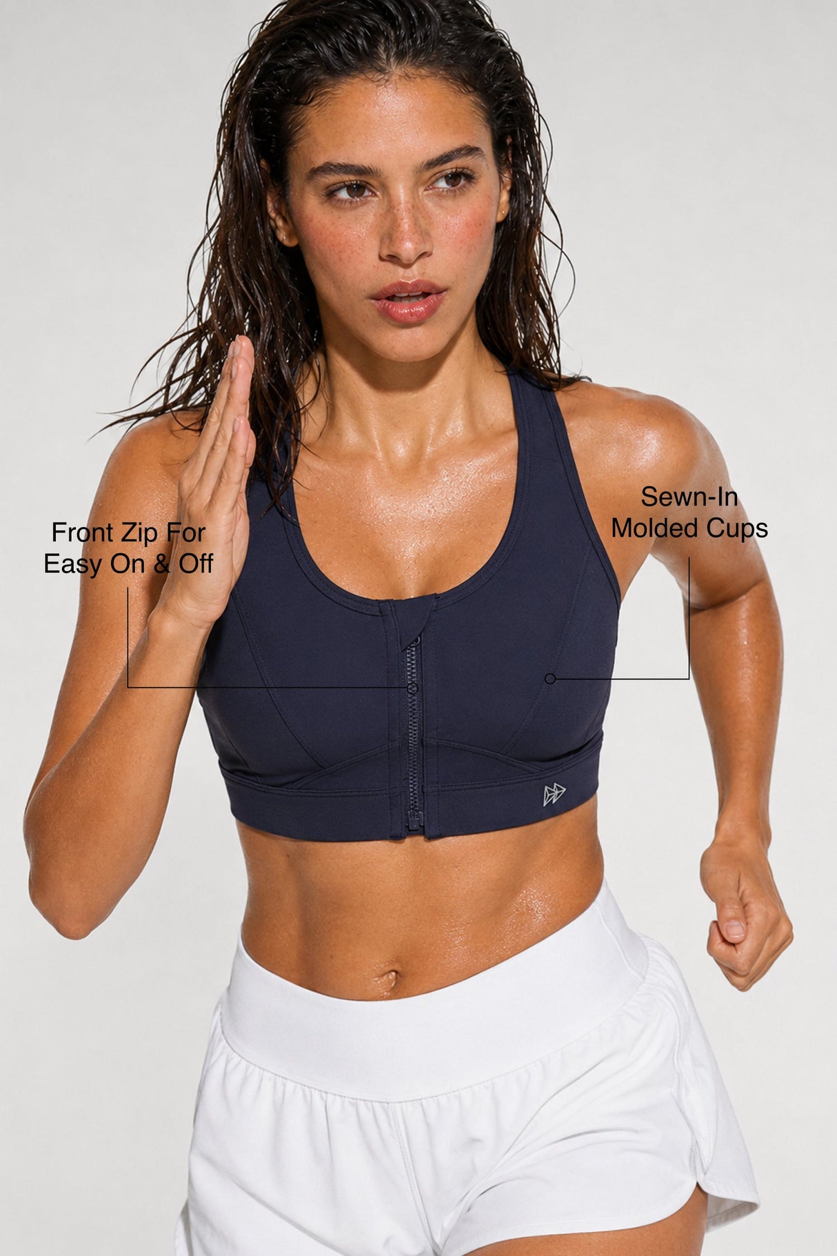 Enfold™ Front-Zip Breathable Racerback Sports Bra | High-Impact Support for Running, HIIT & Training