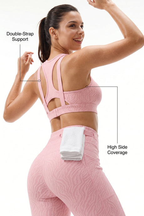 Power™ Racerback Double-Strap Jacquard Sports Bra | High-Impact Support with Full Coverage for Running, HIIT, Yoga & Training