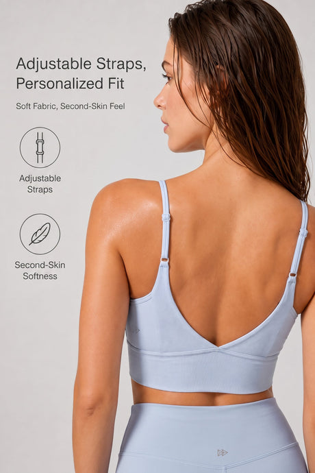 Echo™ V-Neck Ribbed Padded Yoga Bra | Women's Light Support Sports Bra