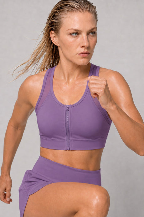 Power™ Zip-Front Mesh T-Back Sports Bra | High-Impact Support for Running & HIIT